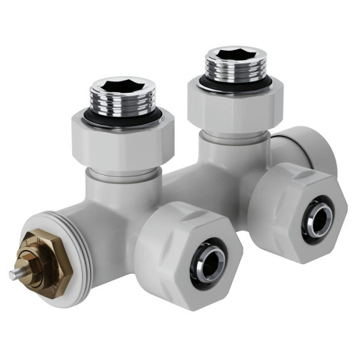 Узел нижнего подключения термостатический угловой Royal Thermo Design Pro 15мм М30х1,5 (Белый)