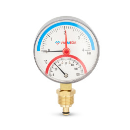 Термоманометр радиальный Varmega, 80мм, 10 Бар, 1/2", с отсекающим клапаном