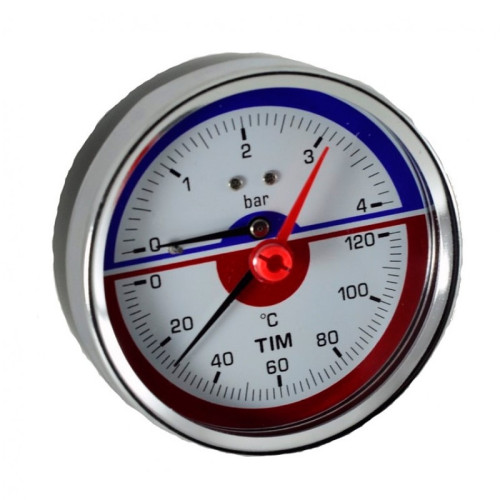 Термоманометр аксиальный 63мм TIM (16 бар) 1/2" Термоманометр аксиальный 63мм TIM (16 бар) 1/2"