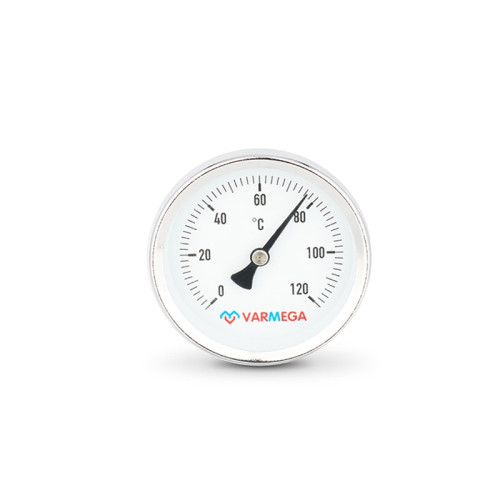 Термометр биметаллический с погружной гильзой Varmega, 1/2" 80мм, штуцер 75мм