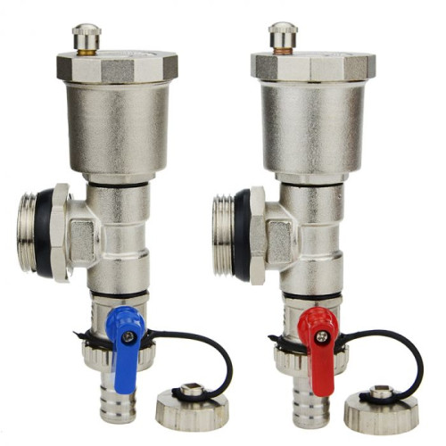 Концевой элемент для коллектора в сборе (Тройник+воздухоотводчик+сливной кран) пара 1" TIM