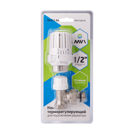 Комплект терморегулирующий угловой MVI 1/2" для подключения радиатора 2в1