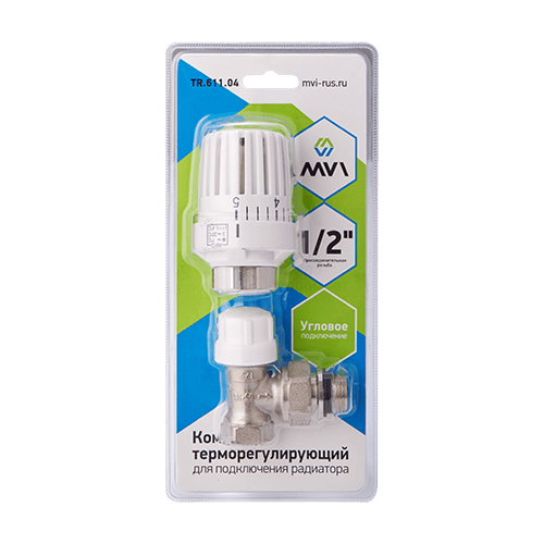 Комплект терморегулирующий угловой MVI 1/2" для подключения радиатора 2в1