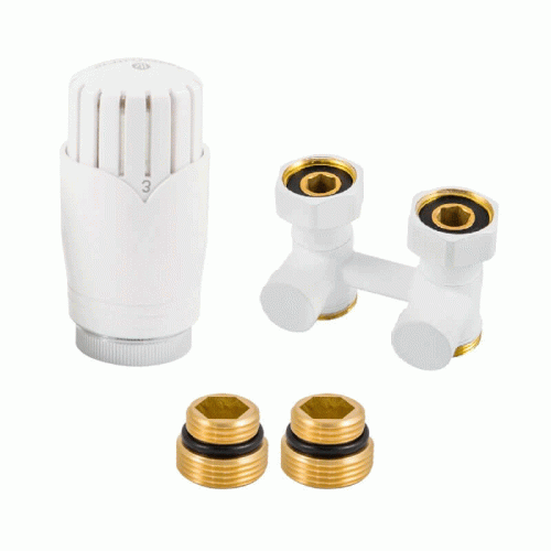 Комплект для нижнего подключения угловой Delta 3/4"x3/4" D=50 мм с термоголовкой М30x1.5 белый