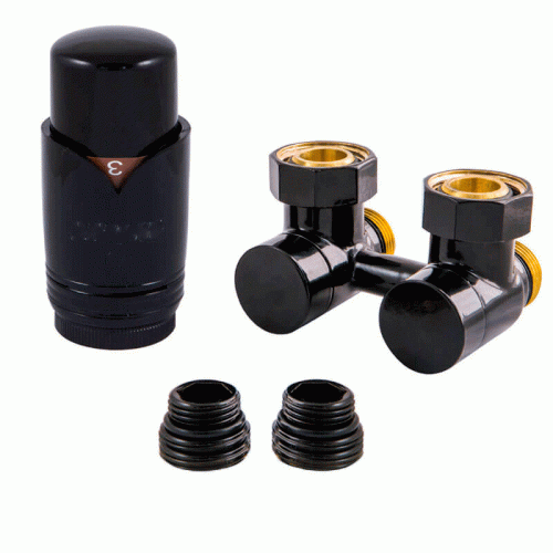 Комплект для нижнего подключения угловой Delta 3/4"x3/4" D=50 мм с термоголовкой М30x1.5 черный