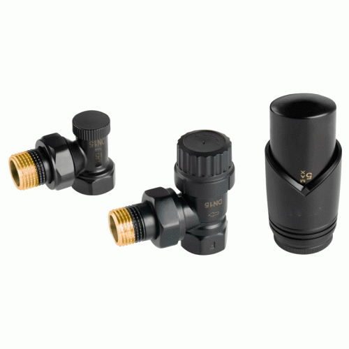 Комплект радиаторный угловой Delta 1/2" с термоголовкой М30x1.5 черный