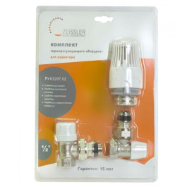 Комплект угловой радиаторный TIM 1/2" (клапан угловой, термоголовка, клапан настроечный)