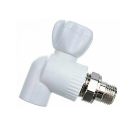 Шаровой кран полипропиленовый Fusitek 20х1/2"мм угловой, со сгоном