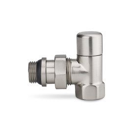 Клапан запорный радиаторный угловой Varmega 1/2"х3/4"EK резьба НР/НР, цвет матовый никель