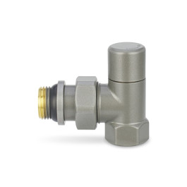 Клапан запорный радиаторный угловой Varmega 1/2"х3/4"EK резьба НР/НР, цвет серый