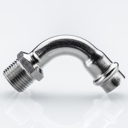 Пресс-отвод 90° Valtec 15х1/2" с НР резьбой из нержавейки арт.VTi.957.I.001504