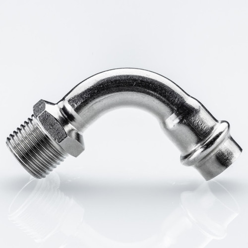 Пресс-отвод 90° Valtec 15х1/2" с НР резьбой из нержавейки арт.VTi.957.I.001504