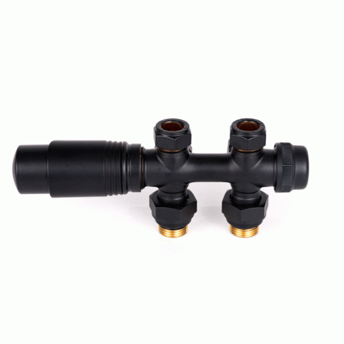 Узел нижнего подключения универсальный Delta Duo черный RAL 9005 с термоголовкой М30x1.5