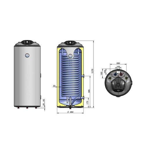 Бойлер косвенного нагрева напольный Parpol VSZ 120 литров с верхним подключением
