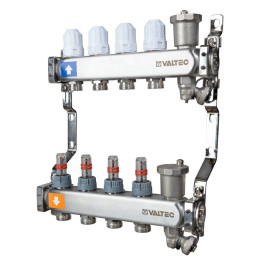 Коллектор Valtec с расходомерами 1"х 3/4" на 9 выходов (нержавейка) арт.VTc.579.EMNX.0609