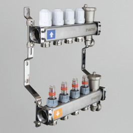 Коллектор Valtec с расходомерами 1"х 3/4" на 9 выходов (нержавейка) арт.VTc.579.EMNX.0609