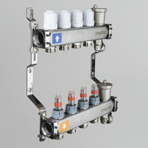 Коллектор Valtec с расходомерами 1"х 3/4" на 3 выхода (нержавейка) арт.VTc.579.EMNX.0603