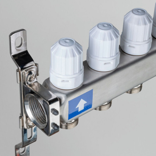 Коллектор Valtec с расходомерами 1"х 3/4" на 3 выхода (нержавейка) арт.VTc.579.EMNX.0603