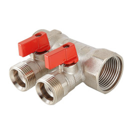 Коллектор Valtec с отсекающими кранами 1"х3/4" 2 выхода под евроконус арт.VTc.580.NE.0602