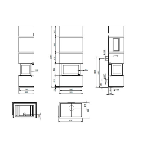 Печь-камин Nordpeis Davos U высокий топка N-29U