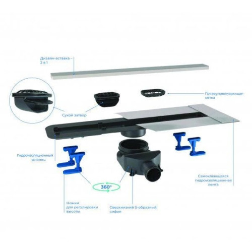 Трап для душа Bettoserb нержавеющий Frameless Matte White 750 двухсторонняя вставка