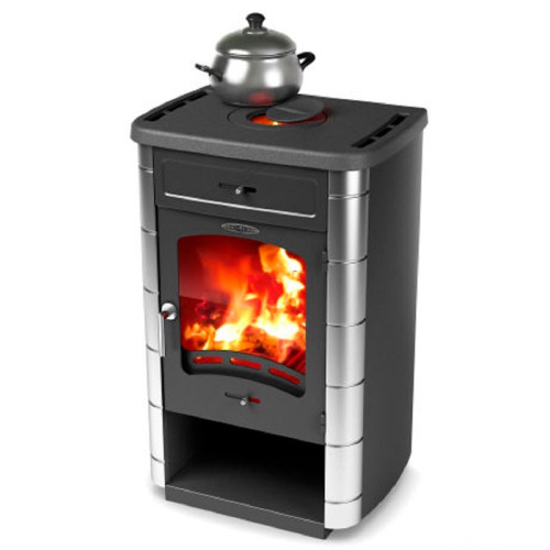 Отопительная печь ТМФ Яуза антрацит с чугунной плитой