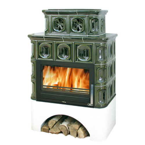 Печь-камин ABX Karelie белый цоколь зелёный