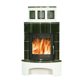 Печь-камин ABX Normandie угловая белый цоколь зелёный