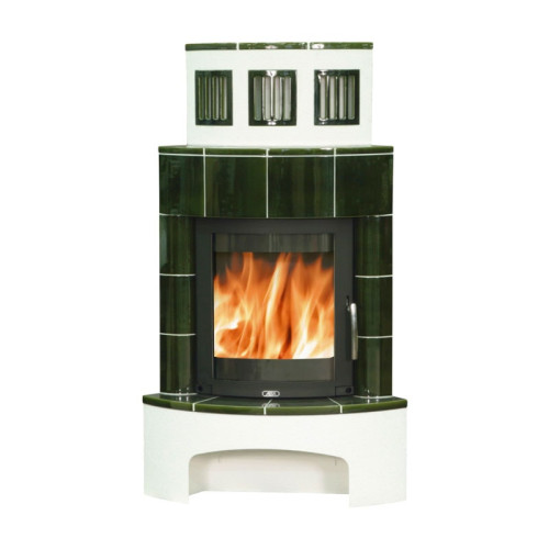 Печь-камин ABX Normandie угловая белый цоколь зелёный