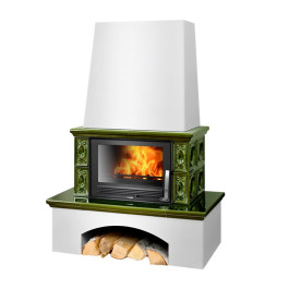 Печь-камин ABX Lombardie белый цоколь зелёный