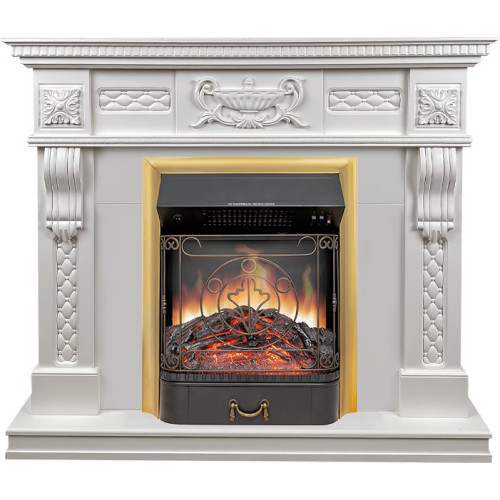 Royal Flame Corsica - Матовый белый (Ширина 1100) с очагом Majestic FX Brass