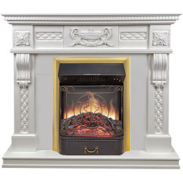 Royal Flame Corsica - Матовый белый (Ширина 1100) с очагом Majestic FX M Brass