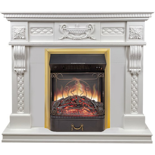Royal Flame Corsica - Матовый белый (Ширина 1100) с очагом Majestic FX M Brass