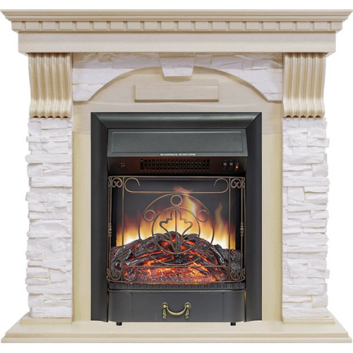 Royal Flame Dublin - Слоновая кость с патиной / Сланец крем с очагом Majestic FX Black