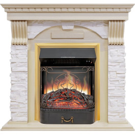 Royal Flame Dublin - Слоновая кость с патиной / Сланец крем с очагом Majestic FX Brass