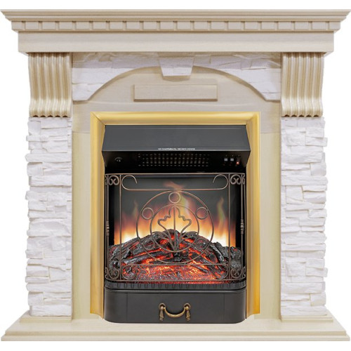 Royal Flame Dublin - Слоновая кость с патиной / Сланец крем с очагом Majestic FX Brass