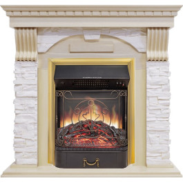 Royal Flame Dublin - Слоновая кость с патиной / Сланец крем с очагом Majestic FX M Brass