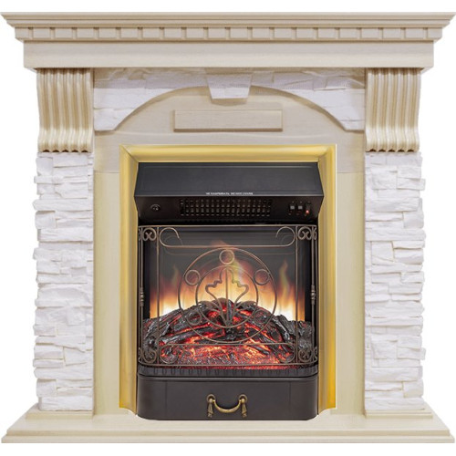 Royal Flame Dublin - Слоновая кость с патиной / Сланец крем с очагом Majestic FX M Brass