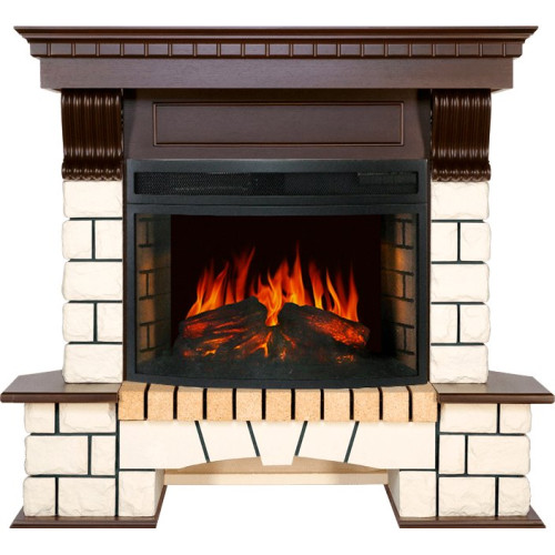 Royal Flame Pierre Luxe угловой - Белый / Темный дуб с очагом Dioramic 25 LED FX