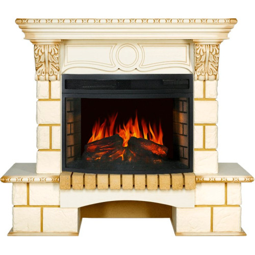 Royal Flame Pierre Luxe угловой - Шампань / Слоновая кость с патиной с очагом Dioramic 25 LED FX
